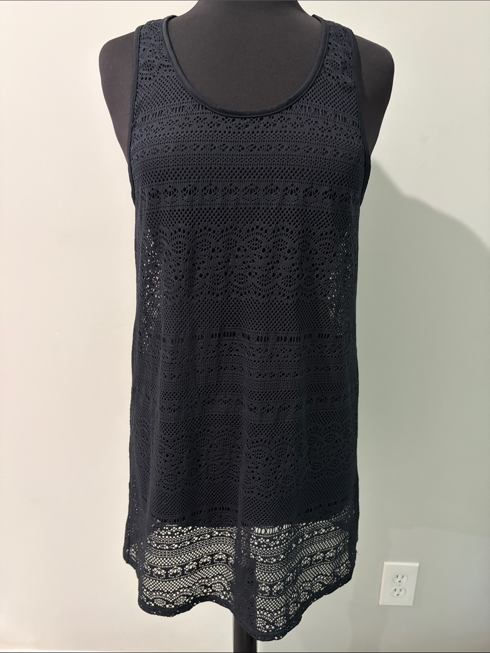 Roxy Women's Black Crochet Tank Swim Coverup Size L